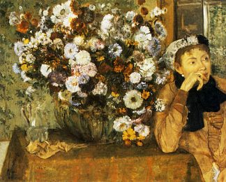 一个女人坐在花瓶旁边 A Woman Seated beside a Vase of Flowers (1865)，埃德加·德加