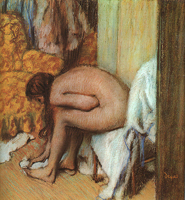 洗完澡后(女人擦左脚) After the Bath (Woman wiping her left foot) (1886)，埃德加·德加