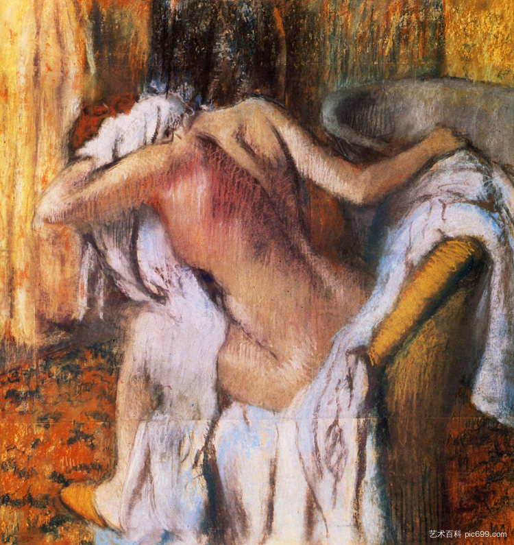 洗完澡后，女人在擦身 After the Bath, Woman Drying Herself (1892)，埃德加·德加