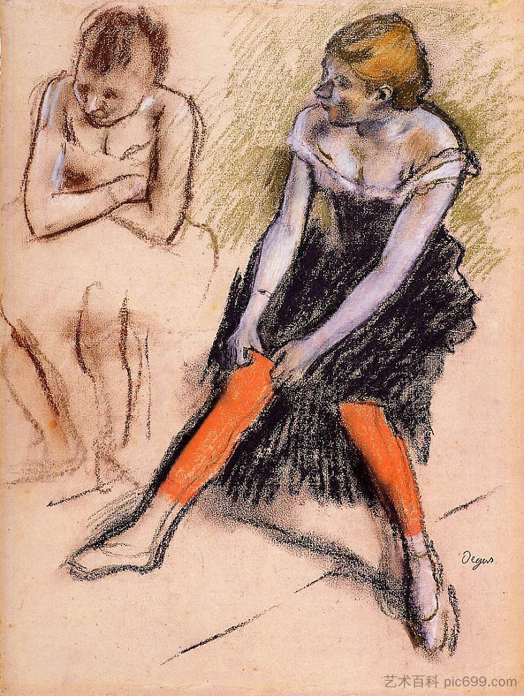 红色丝袜 ancer with Red Stockings (c.1884),埃德加·德加