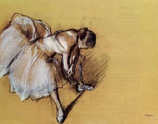 舞者调整她的桑德尔 Dancer Adjusting Her Sandel (c.1890)，埃德加·德加