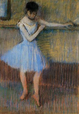 巴利舞台上的蓝衣舞者 Dancer in Blue at the Barre (c.1889)，埃德加·德加