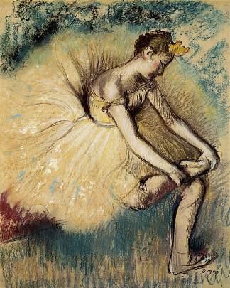 穿着拖鞋的舞者 Dancer Putting on Her Slipper (1896)，埃德加·德加