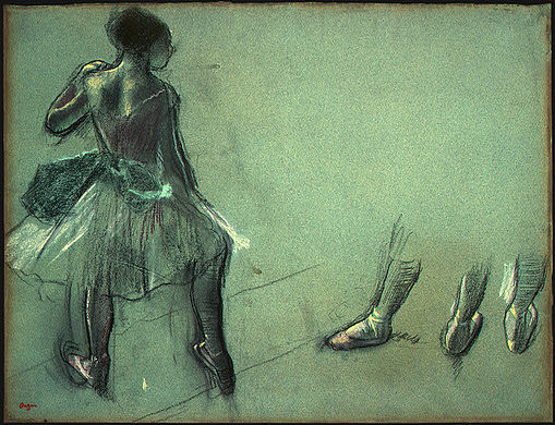 从后面看舞者和脚的 3 项研究 Dancer Seen from Behind and 3 Studies of Feet (c.1878)，埃德加·德加