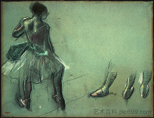 从后面看舞者和脚的 3 项研究 Dancer Seen from Behind and 3 Studies of Feet (c.1878)，埃德加·德加