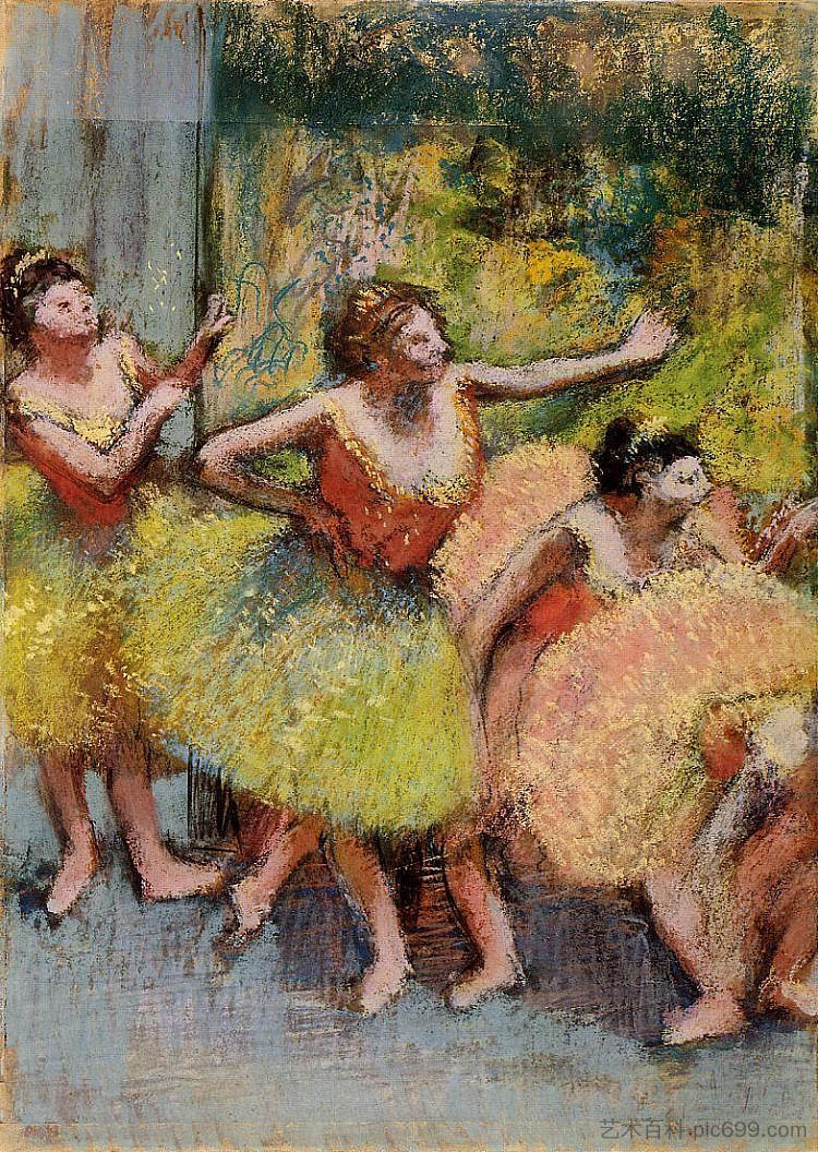 穿着绿色和黄色衣服的舞者 Dancers in Green and Yellow (c.1899 - c.1904)，埃德加·德加