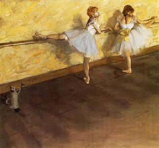 舞者在芭蕾舞厅练习 Dancers Practicing at the Barre (1877)，埃德加·德加