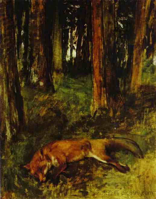 死狐狸躺在灌木丛中 Dead fox lying in the Undergrowth (1865)，埃德加·德加