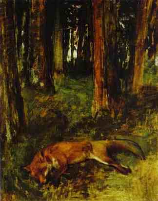 死狐狸躺在灌木丛中 Dead fox lying in the Undergrowth (1865)，埃德加·德加