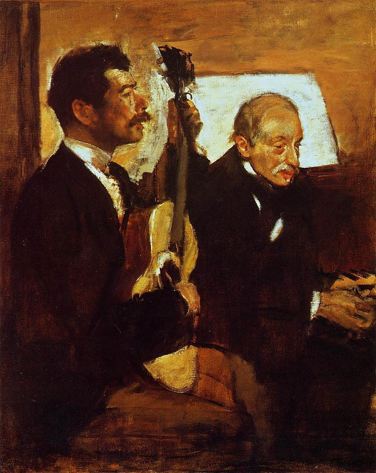 德加的父亲听洛伦佐·帕根斯弹吉他 Degas' Father Listening to Lorenzo Pagans Playing the Guitar (1869 - 1870)，埃德加·德加