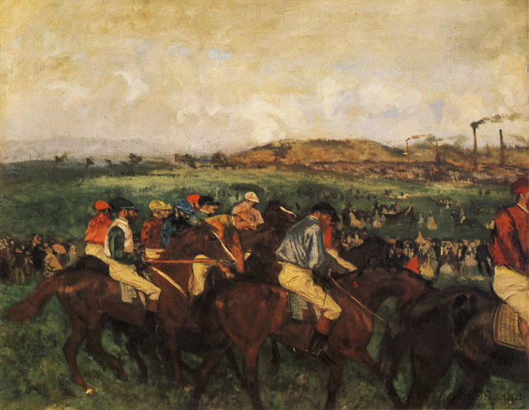 开始前的绅士们骑师 Gentlemen Jockeys before the Start (1862)，埃德加·德加