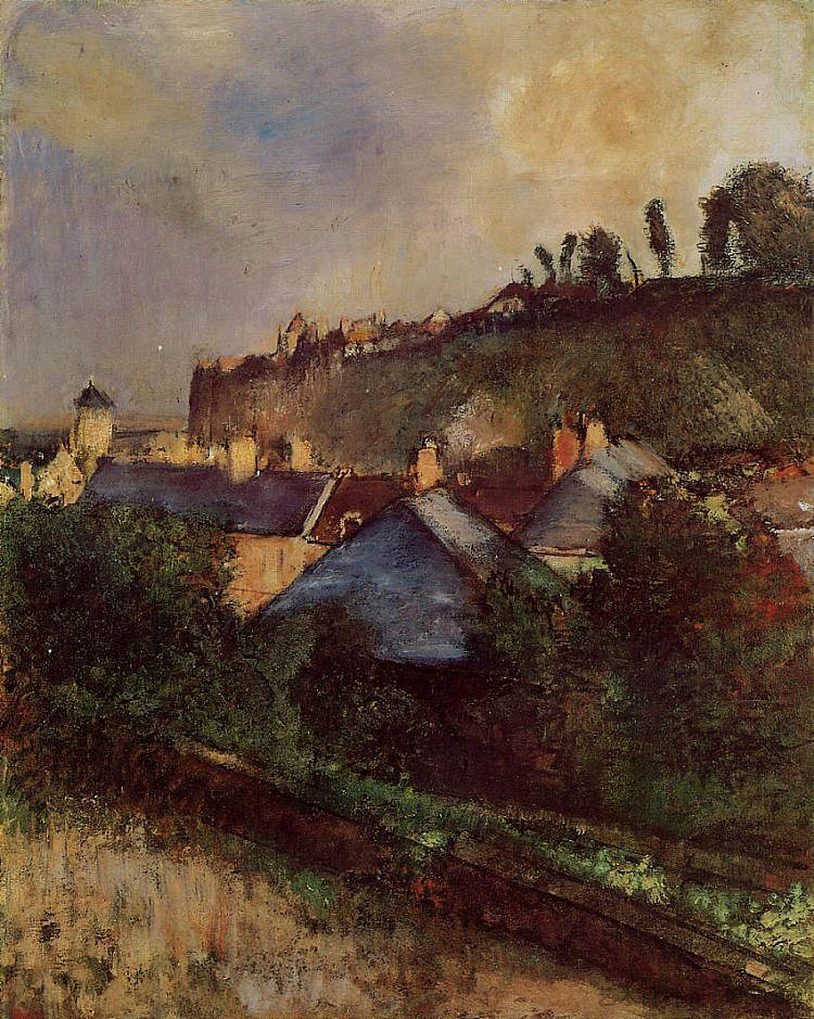 悬崖脚下的房屋(索姆河畔圣瓦莱里) Houses at the Foot of a Cliff (Saint-Valery-sur-Somme) (c.1896 - c.1898)，埃德加·德加