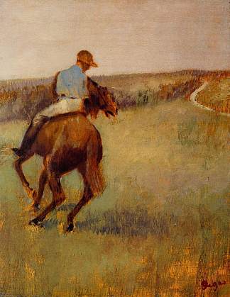 穿蓝衣骑栗色马的骑师 Jockey in Blue on a Chestnut Horse (c.1889)，埃德加·德加
