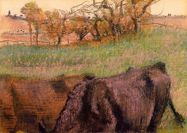 景观。前景中的奶牛 Landscape. Cows in the Foreground (c.1890 - c.1893),埃德加·德加