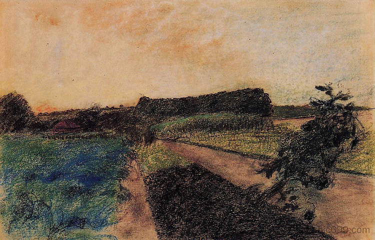 奥恩河上的风景 Landscape on the Orne (c.1884)，埃德加·德加