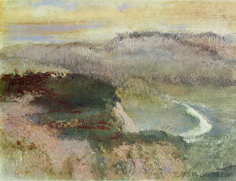 山水景观 Landscape with Hills (1890)，埃德加·德加