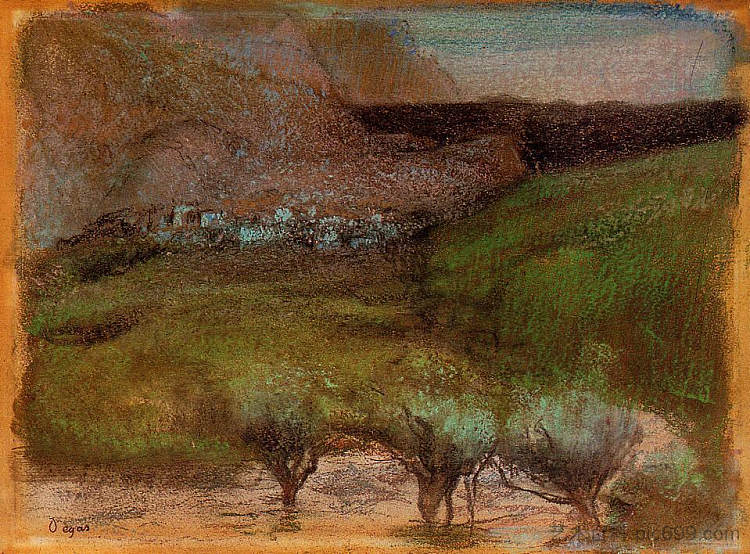 群山背景下的橄榄树 Olive Trees against a Mountainous Background (c.1890 - c.1893)，埃德加·德加