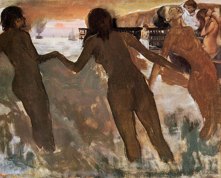 黄昏时分在海里洗澡的农家女孩 Peasant Girls Bathing in the Sea at Dusk (c.1875),埃德加·德加