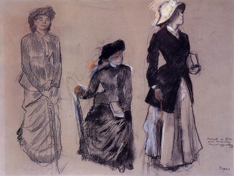 楣板肖像项目 - 三个女人 Project for Portraits in a Frieze - Three Women (1879)，埃德加·德加