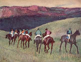风景中的赛马 Racehorses in a Landscape (1894)，埃德加·德加