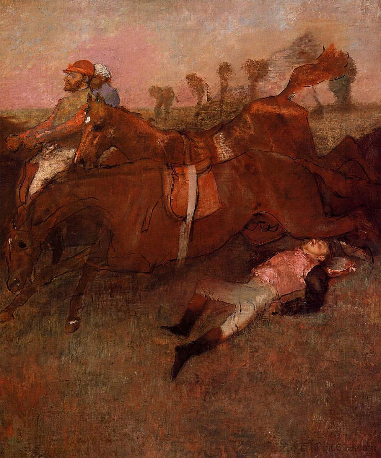 障碍赛场景 - 堕落的骑师 Scene from the Steeplechase - the Fallen Jockey (1866)，埃德加·德加