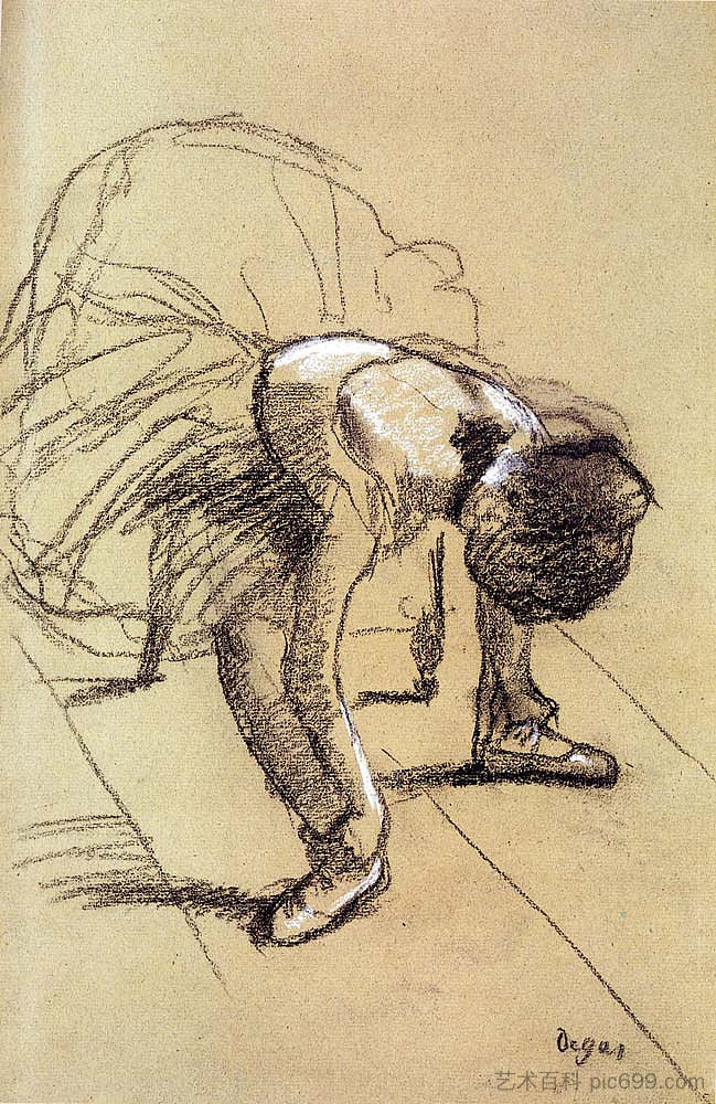 坐着的舞者调整她的鞋子 Seated Dancer Adjusting Her Shoes (c.1880)，埃德加·德加