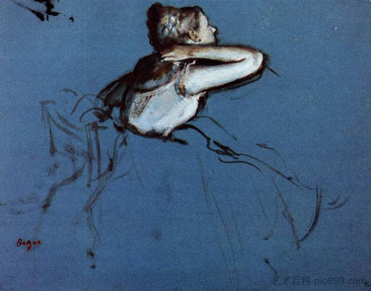 坐着的舞者在个人资料中 Seated Dancer in Profile (1873),埃德加·德加