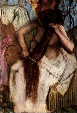 坐着梳头的女人 Seated Woman Combing Her Hair (c.1887 – c.1890)，埃德加·德加