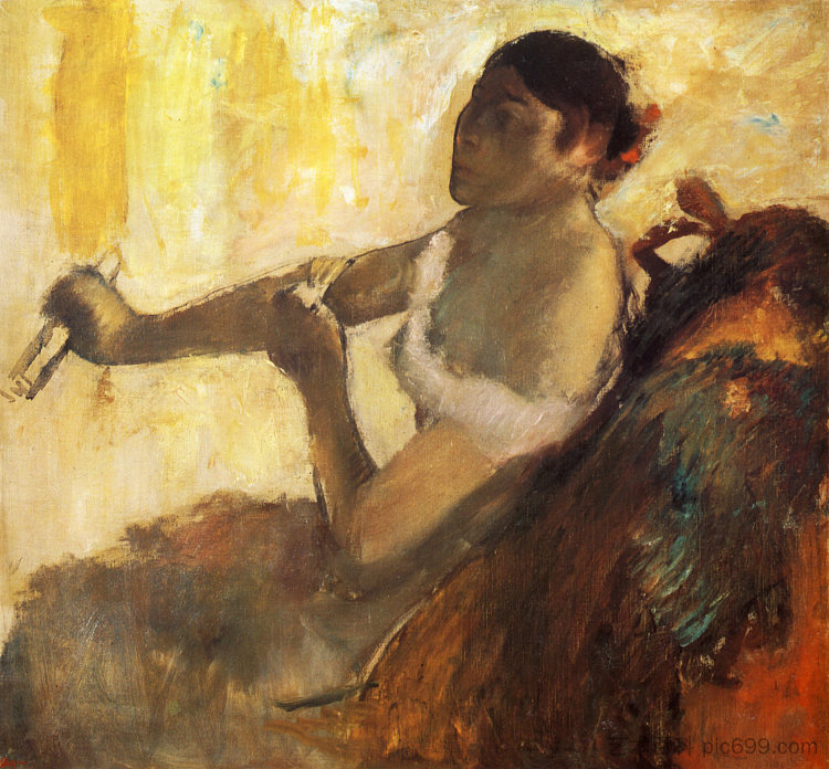 坐着的女人拉着手套 Seated Woman pulling her glove (1890)，埃德加·德加