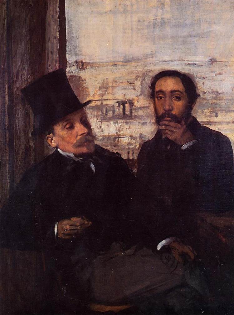 与埃瓦里斯特·德·瓦勒内斯的自画像 Self Portrait with Evariste de Valernes (c.1865)，埃德加·德加