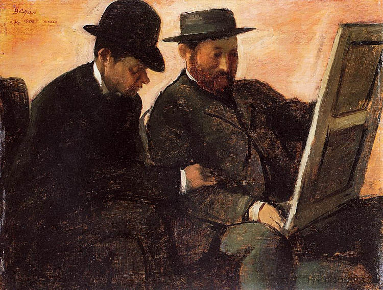业余爱好者(保罗·拉方德和阿尔洪斯·切尔菲尔斯检查一幅画) The Amateurs (Paul Lafond and Alhonse Cherfils Examening a Painting) (c.1878 - c.1880),埃德加·德加