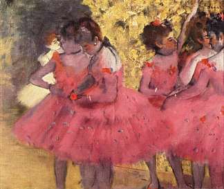粉红舞者，在芭蕾舞之前 The Pink Dancers, Before the Ballet (1884)，埃德加·德加