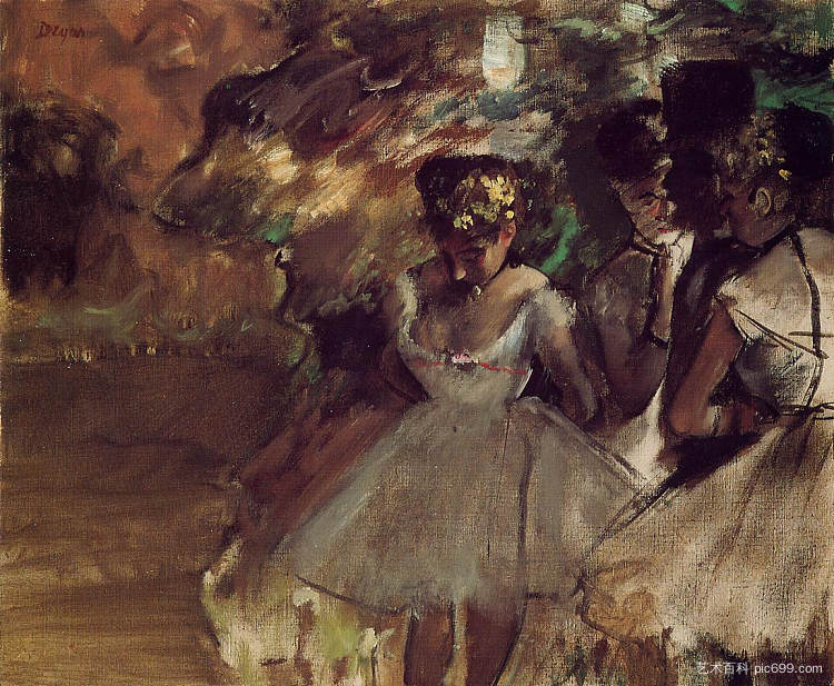 三位舞者在幕后 Three Dancers behind the Scenes (c.1880 - c.1885)，埃德加·德加