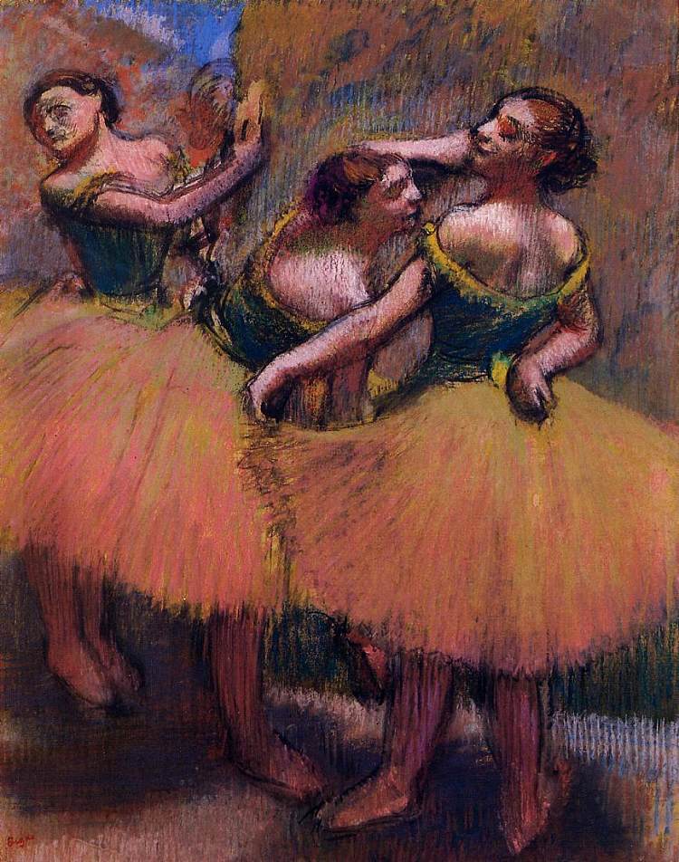 三个穿着绿衬衫的舞者 Three Dancers, Green Blouses (c.1900)，埃德加·德加