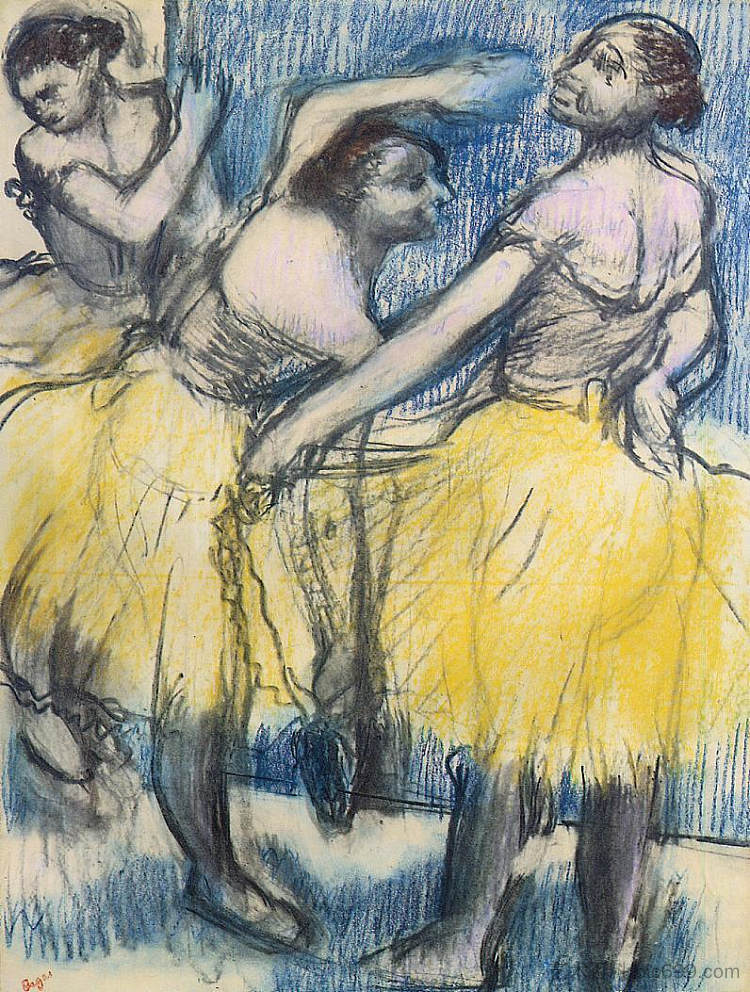 三个穿黄裙子的舞者 Three Dancers in Yellow Skirts (c.1899 - c.1904)，埃德加·德加