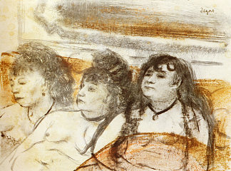 三个女孩面无表情地坐着 Three girls sitting en face (1879)，埃德加·德加