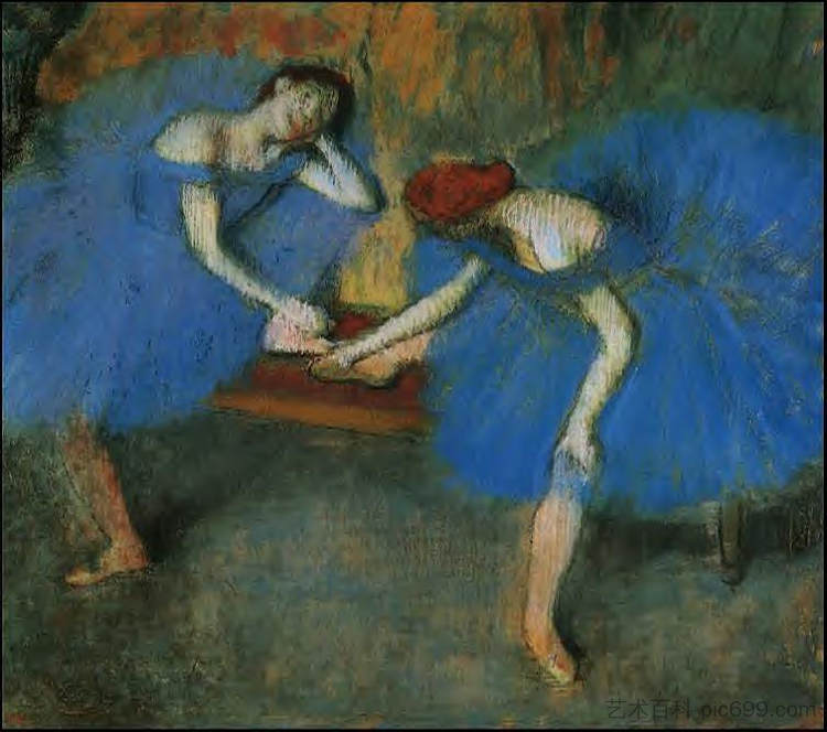 两个穿蓝衣服的舞者 Two Dancers in Blue (c.1899)，埃德加·德加