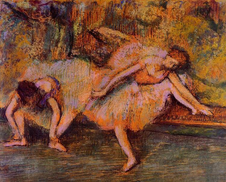 长凳上的两个舞者 Two Dancers on a Bench (c.1900 - c.1905)，埃德加·德加