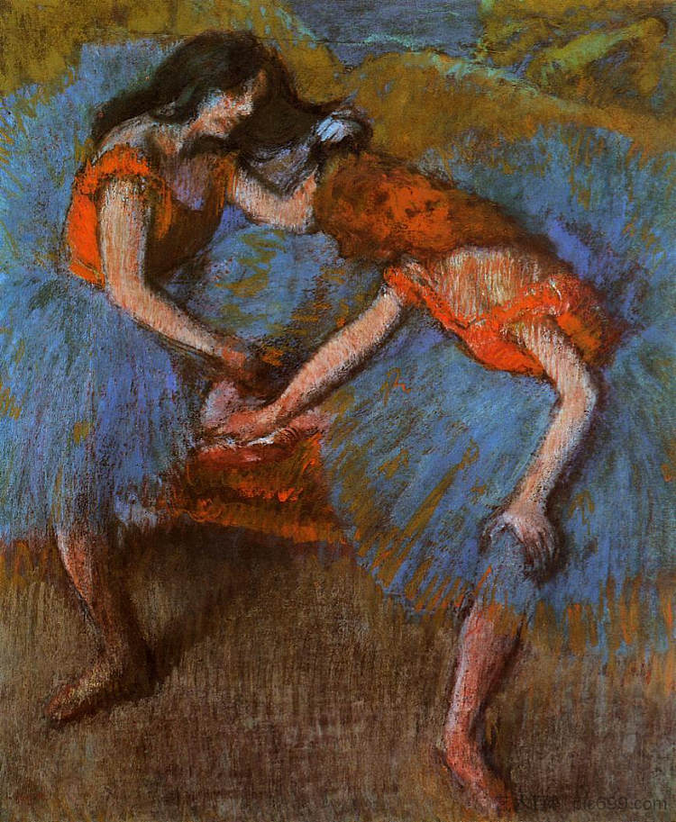 两个拿着黄色胸花的舞者 Two Dancers with Yellow Corsages (c.1902),埃德加·德加