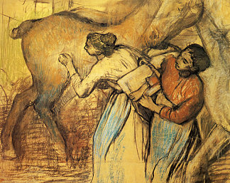两个洗衣女和一匹马 Two Laundresses and a Horse (1902)，埃德加·德加