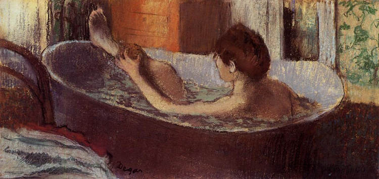 洗澡的女人用海绵擦拭她的腿 Woman in a Bath Sponging Her Leg (c.1883 - c.1884)，埃德加·德加