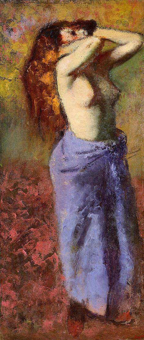 身穿蓝色晨衣的女子，上身露在外面 Woman in a Blue Dressing Gown, Torso Exposed (c.1887 - c.1890)，埃德加·德加