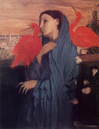 露台上的女人（年轻女子和朱鹮） Woman on a Terrace (Young Woman and Ibis) (1857)，埃德加·德加