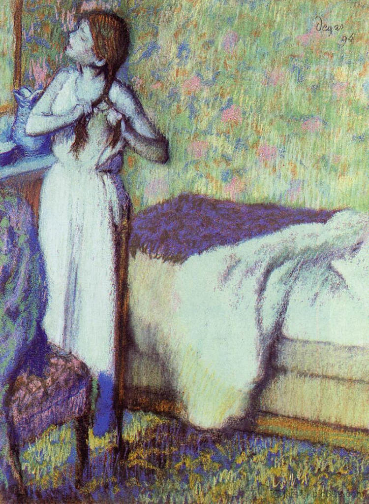 小女孩编着她的头发 Young Girl Braiding Her Hair (1894),埃德加·德加