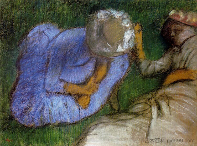 在田野里休息的年轻女性 Young Women Resting in a Field (c.1882),埃德加·德加