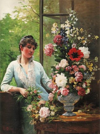 准备插花 Preparing the flower arrangement (1886)，爱德华·德巴·蓬桑