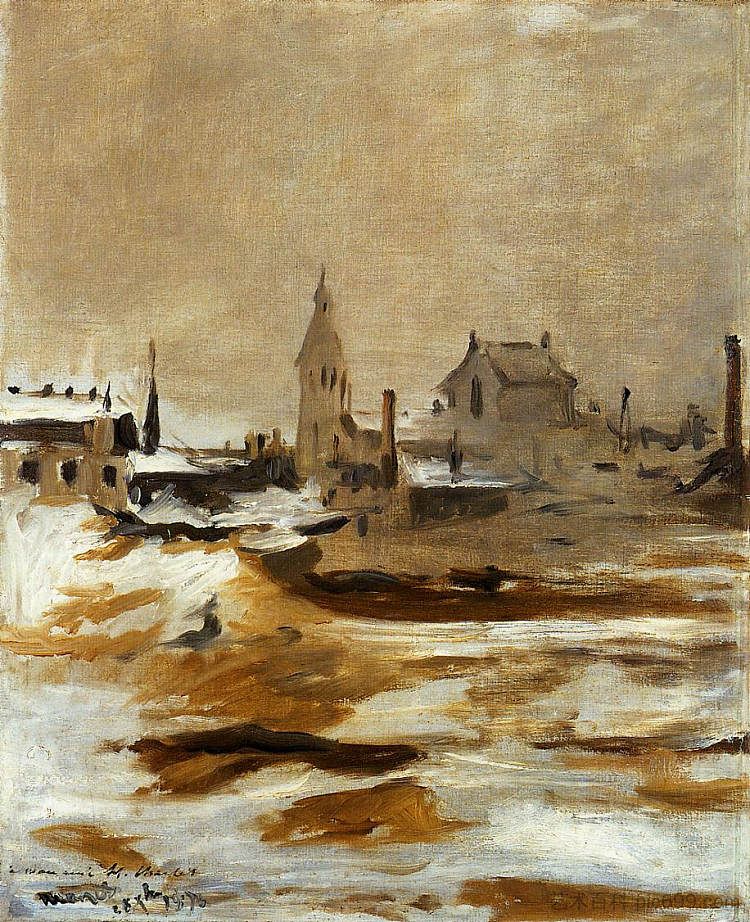 小蒙鲁日的雪的影响 Effect of Snow at Petit-Montrouge (1870; France  )，爱德华·马奈