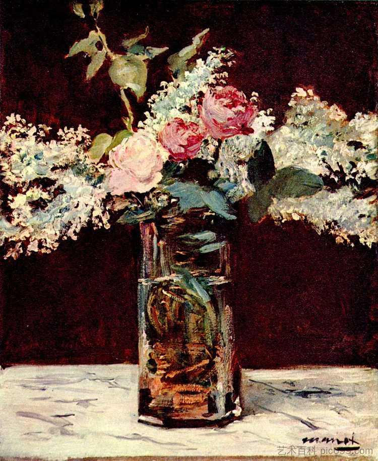 丁香和玫瑰 Lilac and roses (1883; France  )，爱德华·马奈