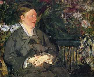 马奈夫人在音乐学院 Madame Manet in conservatory (1879; Paris,France                     )，爱德华·马奈