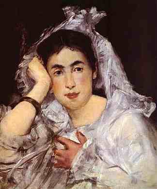 玛格丽特·德·孔夫兰斯戴着兜帽 Marguerite de Conflans Wearing Hood (1873; Paris,France                     )，爱德华·马奈